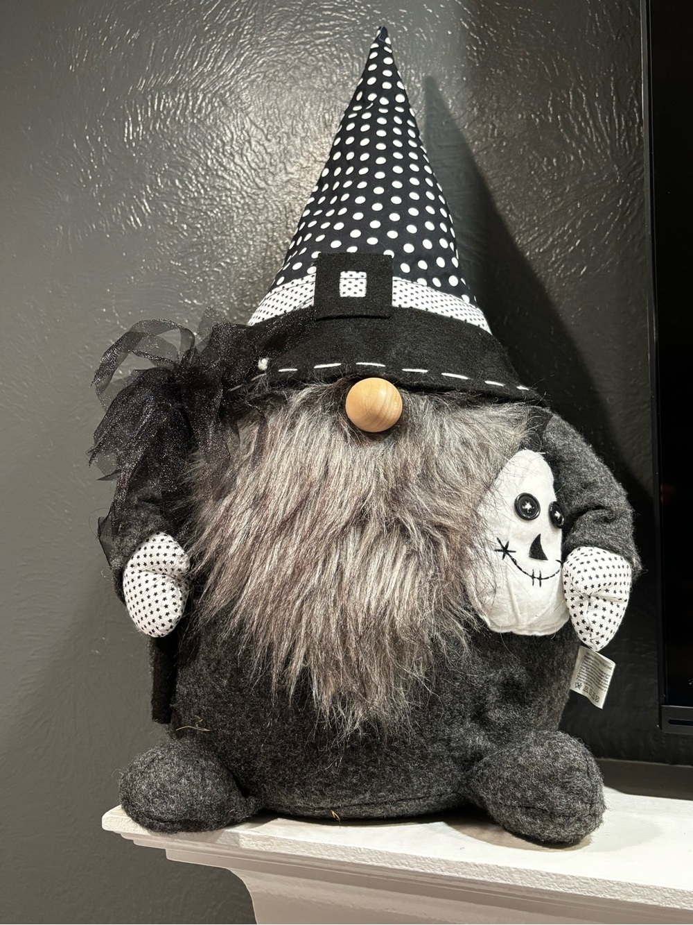 Halloween Gnome Plush with Polka Dot Hat - Black and White
